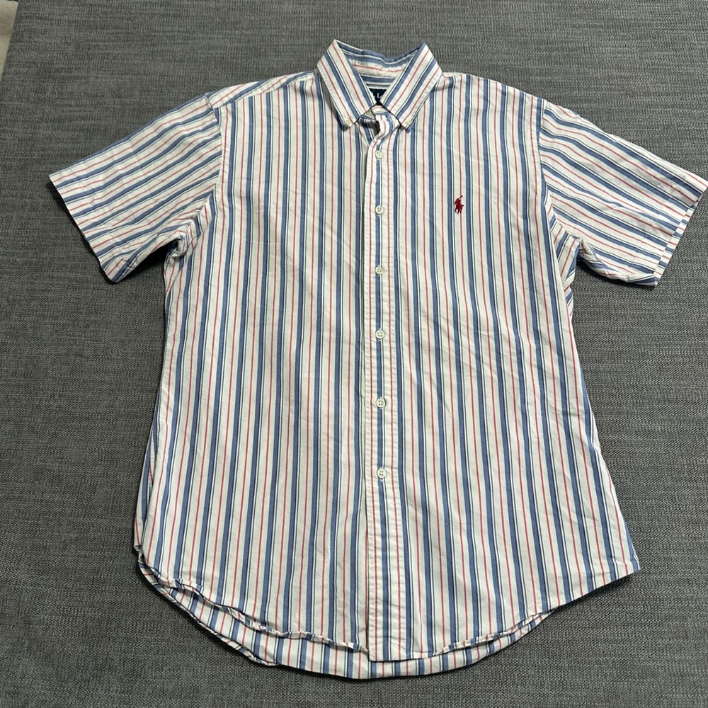 Ralph Lauren Button Down Shirt Mens Medium Blue Red Striped Custom Fit